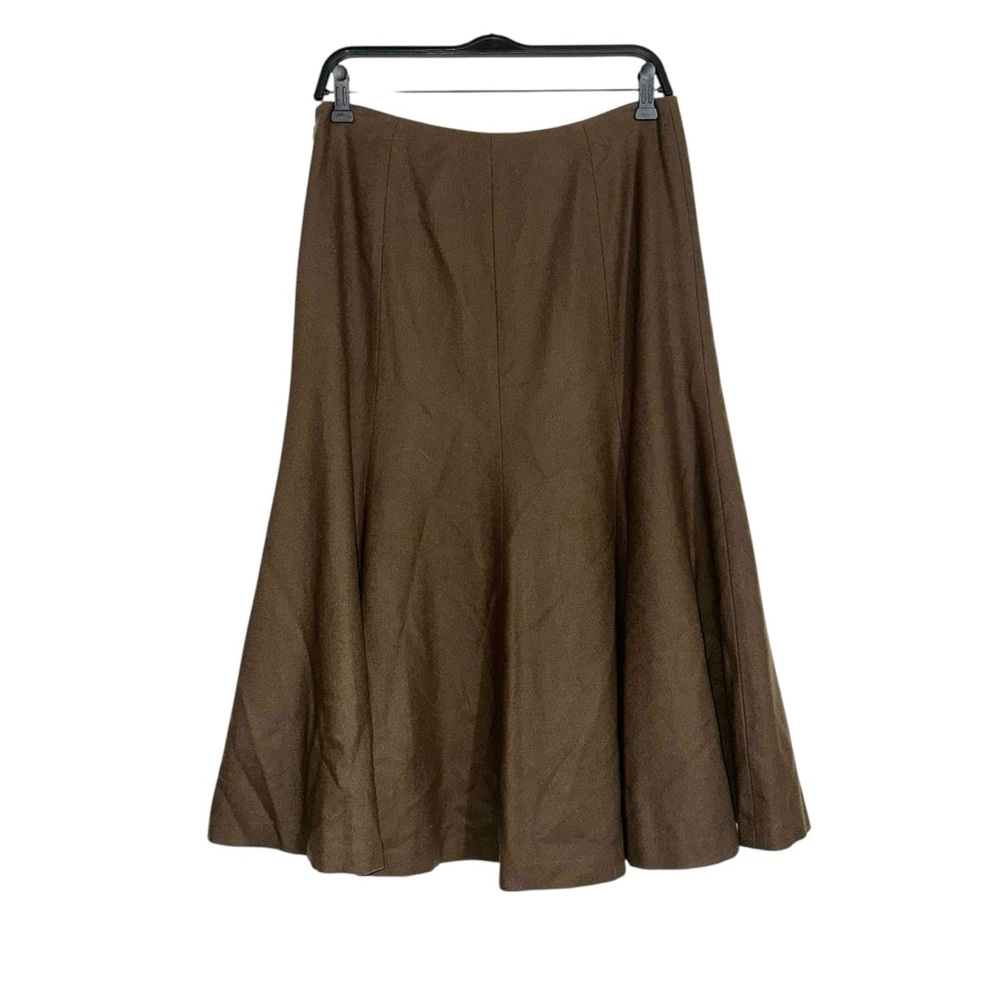 Lauren Ralph Lauren Wool Olive Green Panel Flutter Skirt 6 - Picture 2 of 5
